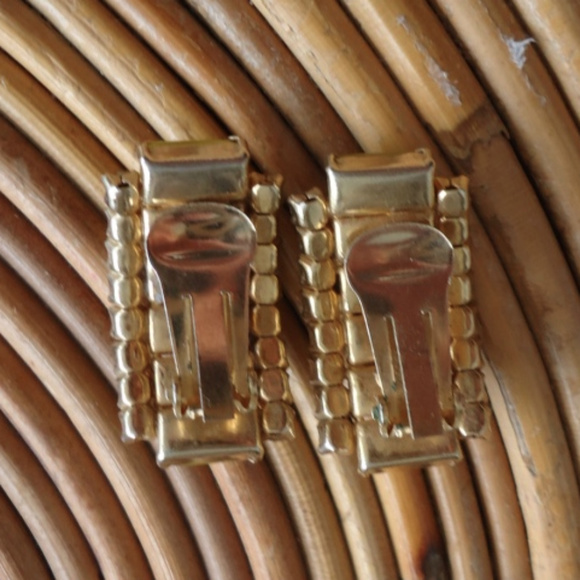 MCM Yellow Rhinestone Statement Clip On Earrings - Picture 3 of 3